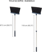 Joseph Joseph CleanStore Wall-Mounted Adjustable Long Handle Broom Sweeper with Dust-Shield Storage, Indoor Sweeping Floor Brush with Soft Bristles and Comb
