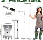 Weed Puller Tool with Long Handle, 60inch Manual Weeder Remover Tool, Stainless Steel 2 in 1 Hand Weed Rake for Gardening, Heavy Duty Uprooting Weeding Pull for Garden, Lawn,Yard, Patio