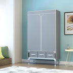 Portable Clothes Closet Rolling Door Wardrobe with Hanging Rack Non-Woven Fabric Storage Organizer with Three Drawer Boxes No-Tool Assembly - 35.4 x 17.7 x 67.0 ‘’ (Gray)
