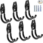 Heavy Duty Garage Hooks 6 Pack, J Shaped Hanger, Wall Mounted Storage System, Power and Garden Tool Organizer, for Hanging Ladders, Bikes Tires, Hose, Bulk Items