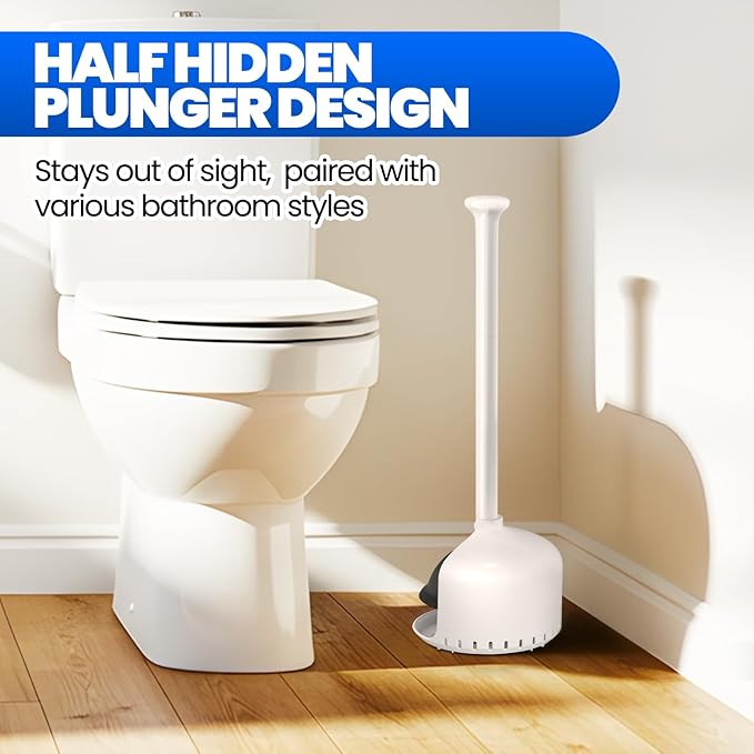 Toilet Plunger with Holder, Heavy Duty Plunger and Holder Combo for Bathroom Cleaning, Bathroom Decor, Bathroom Accessories, Toilet Bowl Cleaners, 19-Inch White