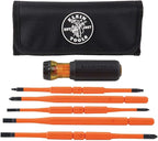 Klein Tools 32288 Insulated Screwdriver, 8-in-1 Screwdriver Set with Interchangeable Blades, 3 Phillips, 3 Slotted and 2 Square Tips