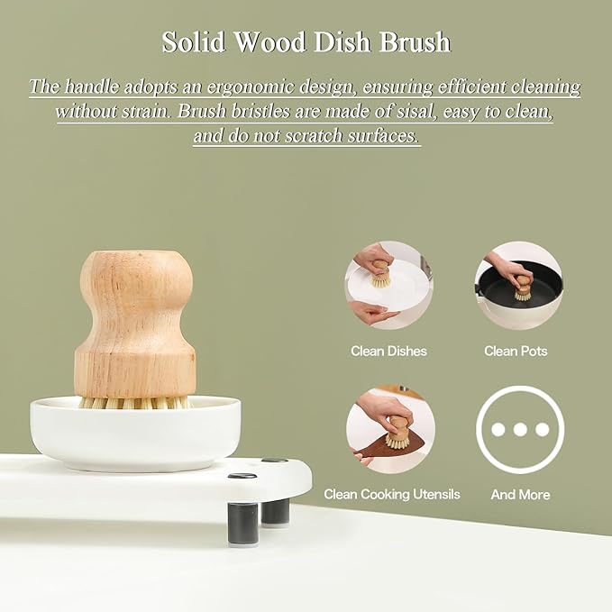 MOMEEMO White Soap Dispenser Set Comes with Stainless Steel Pumps, Instant Dry Tray, and Dish Scrub Brush, Suitable for Kitchen Accessories and Farmhouse Decor. (White)