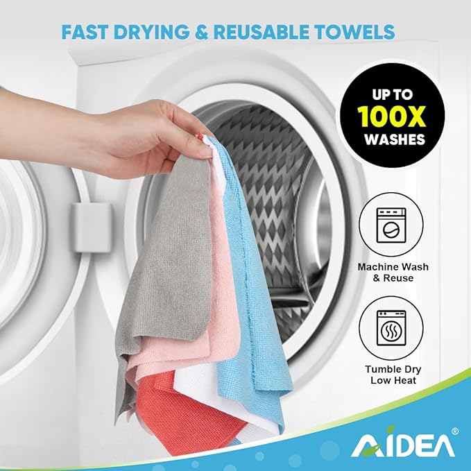 AIDEA Microfiber Cleaning Cloth Roll, 50PK Red, Reusable Paper Towels Tear Away Cloth, Microfiber Towels Washable Shop Rags, Lint Free Cleaning Rags for House, Kitchen, Window, 11.5"×11.5"