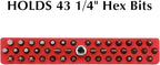 EMENTOL 1/4" Magnetic Bits Holder - Red, 43PCS Hole, Bit Organizer with Strong Magnetic, Magnetic Bits Organizer