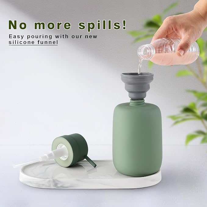 Green Soap Dispenser Bathroom,Ceramic Soap Dispenser Lotion Pump Dish Soap Dispenser for Kitchen,16oz Refillable Liquid Hand Wash Dispenser for Bathroom (Rubber Paint)