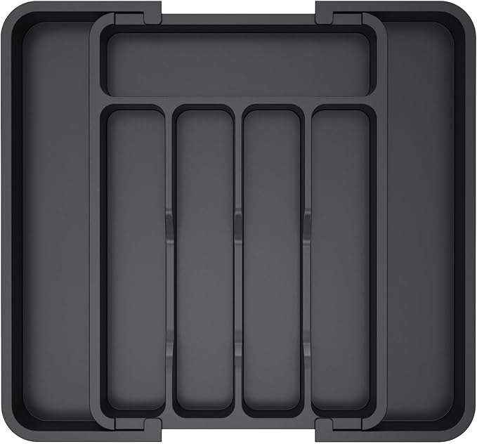 Lifewit Silverware Drawer Organizer, Expandable Utensil Tray for Kitchen, BPA Free Flatware and Cutlery Holder, Adjustable Plastic Storage for Spoons Forks Knives, 8.5"-14.1" x 12.1", Black