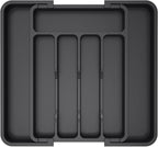 Lifewit Silverware Drawer Organizer, Expandable Utensil Tray for Kitchen, BPA Free Flatware and Cutlery Holder, Adjustable Plastic Storage for Spoons Forks Knives, 8.5"-14.1" x 12.1", Black