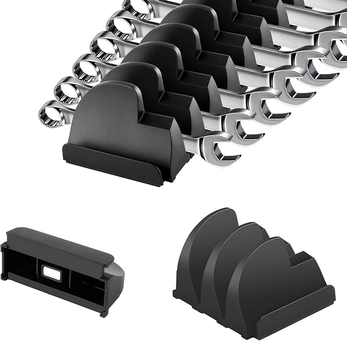48PCS Magnetic Modular Wrench Organizer with Black, Wrench Holders Organizers with Metric & SAE Label,Wrench Tool Organizers for Tool Drawer Storage