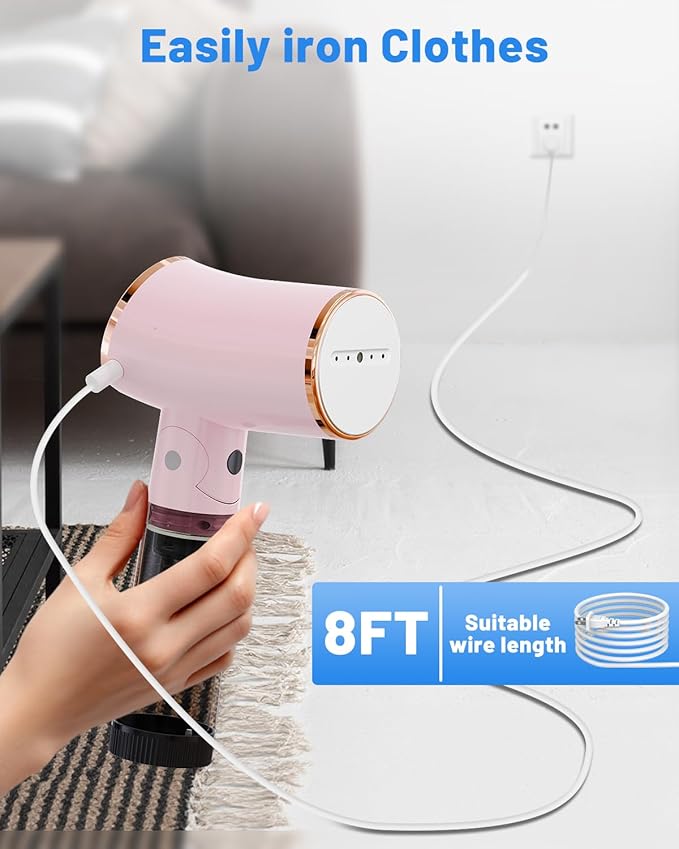Foldable Travel Sized Steamer for Clothes,Portable Garment Steamer The Voltage of 110-120V, Wattage 1000W, Water Tank Capacity 200 ML, 8 FT Long Power Cord (Pink)