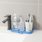 Silicone Bathroom Soap Dishes with Drain Spout Bathroom and Kitchen Sink Organizer,Sponge Holder,Dish Soap Tray,Perfect for Dispenser,Scrubber,Bottle,Cup on Counter Lichen Blue 9.6"×5.3"