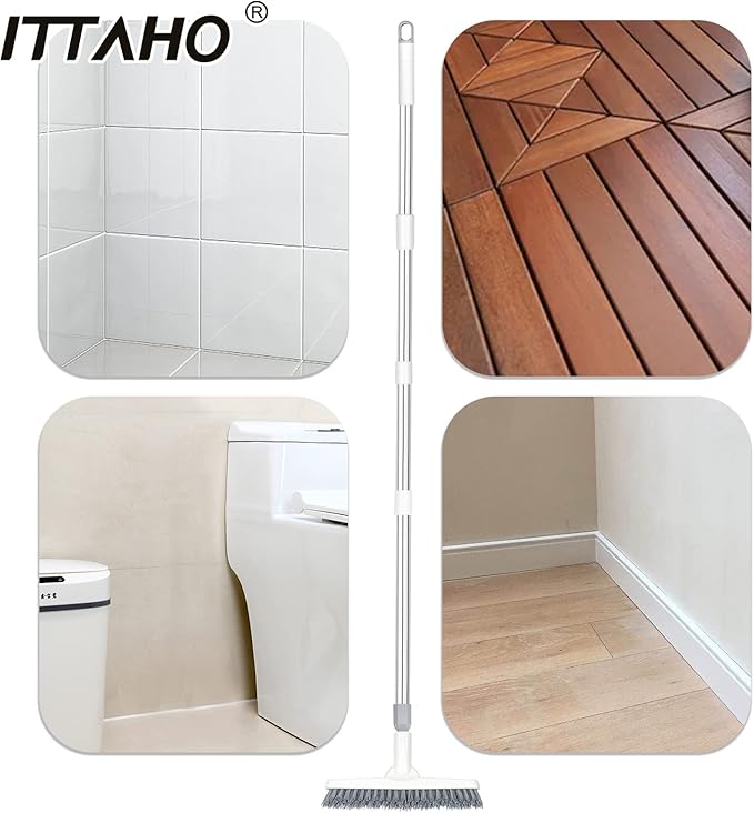 ITTAHO 2 Pack Grout Cleaning Brush with Long Handle, Swivel V-Shape Grout Scrub Brush, Extendable Handle for Tile Floors, Bathroom, Shower, Corner