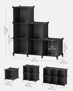 SONGMICS 6 Cube Storage Organizer, Modular Bookshelf, DIY Closet Organizers and Storage, Plastic Stackable Shelves, 11.8 x 11.8 x 11.8 Inch Cubes, with Feet and Rubber Mallet, Black ULPC06H