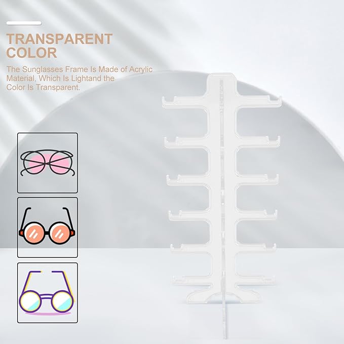 FOMIYES Sunglasses Holder Stand Eyeglass Display Rack 6-Layer Plastic Glasses Organizer for Tabletop Storage and Eyewear Showcase