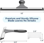 All-Purpose Silicone Shower Squeegee for Glass, Window, Door, Mirror, Car Windshield & Tile Wall, Portable Cleaner Tools, Includes One Hook & One Adhesive,10 Inches (Gray)
