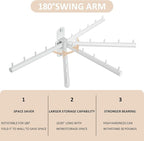 Swing Clothes Hanger Rack,Garment Racks Wall Mounted Clothes Bar-Hanger Holder Hooks Heavy Duty Folding Drying Rack Space Saving Clothing Hanging System Closet Storage Organizer,White Finish