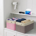 BALEINE 1 Pack Fabric Storage Bins for Shelves, Linen Storage Baskets for Organizing, Decorative Closet Bins for Clothes, Home (Pink, 15''x11''x9.5'')