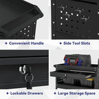 3 Tier Rolling Tool Cart with Drawer, 450 LBS Heavy Duty Utility Cart on Wheels, Service Cart for Garage, Workshop and Warehouse (Black)