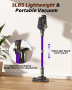 Cordless Vacuum Cleaner, 450W/45KPA Self-Standing Stick Vacuum, Lightweight Handheld Vacuum with LED Screen, Rechargeable Vacuum for Home, Hardwood, Carpets, Pet Hair, Car (Purple)