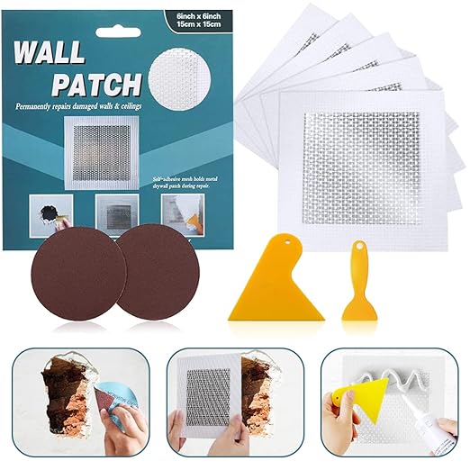 6'' by 6'' Wall Repair Patch, 5 Pcs Plasterboard Patch, Plaster Repair Kit, Safe Mend Plaster, Safemend Drywall Repair Adhesive, Filler for Walls Ceiling Hole, Self Adhesive Aluminum Mesh Wall Repair