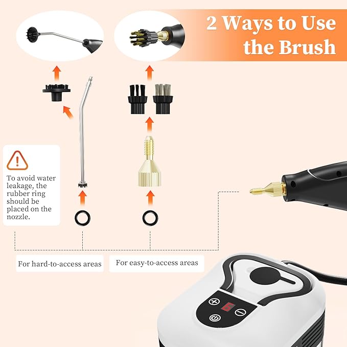 Steam Cleaner, Handheld Steam Cleaner for Home Car Furniture Bathroom, 2500W High Pressure Steam Cleaner, 1.2L Water Capacity, 6 Adjustable Speeds, 4 Brush Heads, Steamer for Cleaning (White)