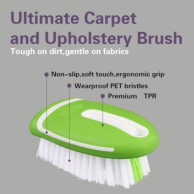 Carpet and Upholstery Cleaning Brush,Carpet Scrubber Stiff Bristle Detailing Scrub Brushes,Interior Leather Brush for Car and Home (Green)