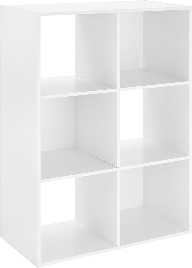 Whitmor 6 Cube Bookcase, 3 Tier Stackable MDF Bookself, Open Storage Display Organizer, Storage Cabinet for Living Room, Bedroom, Home, Office, 23.7" L x 11.7" W x 35.2" H, White