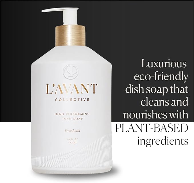 L'AVANT Collective High Performing Dish Soap | Plant-Based Ingredients & High Performing Formula | Fresh Linen Scent | Reusable Glass Bottle I 16 FL oz/473 mL
