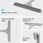 10.7“ Wide All-Purpose Shower Squeegee for Glass Doors, Squeegee for Shower Glass with Hook, Window Squeegee with Double-Ended Gap Brush Set for Shower, Bathroom, Car Glass, Mirror (Gray)