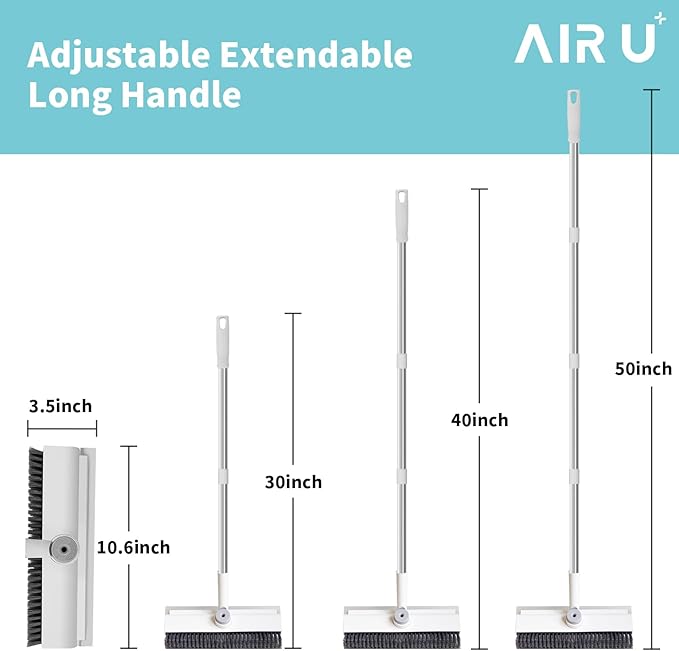 AIR U+ Floor Scrub Brush with Long Handle, 3 in 1 Scrape and Heavy-Duty Stiff Bristle Scrubber Brush for Cleaning Shower Bathroom, Patio, Garage, Kitchen, Wall and Deck