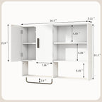 Wooden Bathroom Organizers, Over The Toilet Storage Cabinet with 2 Doors, Adjustable Shelves & Towel Bar, Wall Mounted Medicine Cabinet for Kitchen & Laundry, White