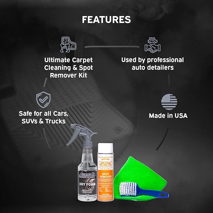 LANE'S Carpet Cleaning & Spot Remover Kit - 32oz Dry Foam, Spot Remover, Carpet Brush, Microfiber Towels, No Water is Needed, Safe and Easy to Use