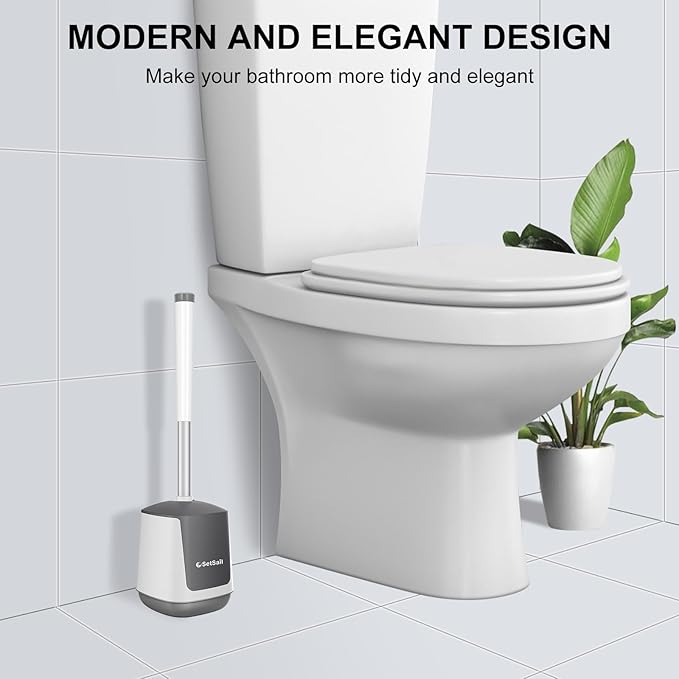 SetSail Toilet Brush 3 Pack Toilet Bowl Brush and Holder Toilet Cleaner Brush with Nylon Bristles Ventilated Toilet Brushes for Bathroom with Holder for Toilet Scrubber Cleaning, White & Grey