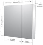 Sunrosa Medicine Cabinet with Mirror, 30" W x 31.5" H, 2 Asymmetrical Doors, Wall-Mounted & Recessed Bathroom Medicine Cabinet with Tempered Glass Mirror