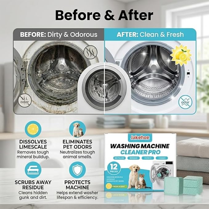 Washing Machine Cleaning Tablets: Powerful Deep Cleaning for Front Loader & Top Load Washer Machines - Clean Inside Drum and Laundry Tub Seal (48 pieces)