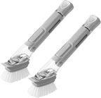 SUBEKYU Dish Brushes with Soap Dispenser, Kitchen Dish Scrubber Brushes with Handle, Dishwashing Cleaning Scrubbers for Dishes/Pans/Pots, Grey 2Pack