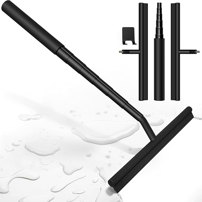 Upgraded 2 in 1 Extendable Shower Squeegee for Glass Doors, 2 Squeegee + 1 Extension Pole 23.5-97 cm Window Cleaner Squeegee for Window Cleaning for Home Cleaning, Glass Door, Tile Wall, Car