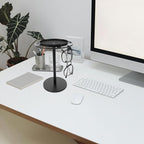 Metal Eyeglass Organizer with Storage Tray, Glasses Holder Rack for Desk, Sunglasses Shelf Desktop Organizer, Black Metal Eyewear Storage Stand for Home and Office