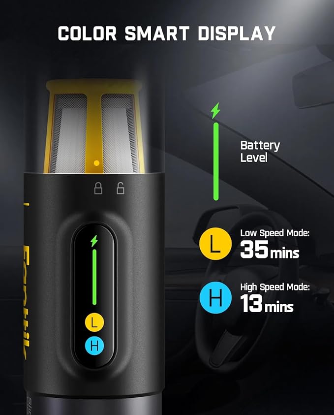 Fanttik Slim V10 Mix Cordless Car Vacuum, 4 in 1 Handheld Air Duster, Color Smart LED Display, 16kPa Suction Power, Cordless Portable Mini Keyboard Vacuum for Car, Office Desk