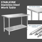 STABLEINK NSF Stainless Steel Table 24 x 60 Inches 5ft, Metal Prep & Work Tables with Adjustable Undershelf, for Commercial Kitchen, Restaurant, Hotel and Garage
