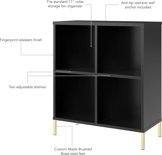 Bush Home Essence 4 Cube Organizer, Living Room Furniture, Essence Collection, Black Stipple