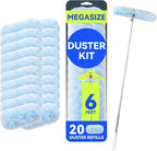 6 ft Duster Extended Handle with 20 Pcs Duster Refill for Swiffer, Duster with Extension Pole, Heavy Duty Duster Refills Kit for Ceiling Fan Blades, Cleaning, Furniture, Blind, Hard-to-Reach Areas