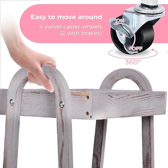 3-Tier Rolling Utility Cart with Lockable Wheels Storage Slim Storage Heavy Duty Cart Mobile Shelving Unit Craft Narrow Organizer for Bathroom Laundry Kitchen (Vintage Grey)