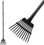 Small Rake for Leaves, 11 Metal Tines Narrow Leaf Rake, 60'' Leaf Rakes for Lawns with Adjustable Steel Handle for Camping Flower Beds Mulch Shrub, Black