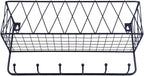 OROPY Entryway Mail Holder with Key Hooks, 14" L×4.7" W×6.5" H, Wall Mounted Matte Black Metal Wire Mesh Storage Basket with 6 Hooks, easy to Organize Letters, Magazines, Keys, Leashes for Entryway