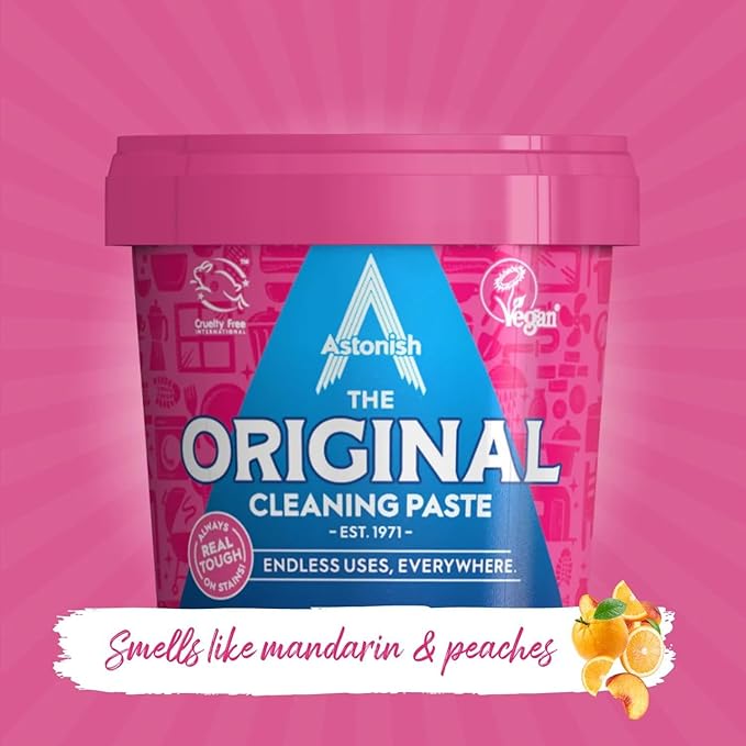 Astonish The Original Cleaning Paste 500g Mandarin Peaches Scent - Multi Surface Stain Remover, Grease Buster, Tough Kitchen Cleaner, Chemical-Free Household Scrub, Bathroom Essential