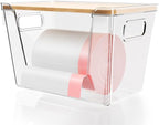 1 Set Stackable Storage with Bamboo Top for Laundry Room Organization, Extra Large Trash Bag/Garbage Bag Dispenser, Under Sink Organizer, Pantry Organizers