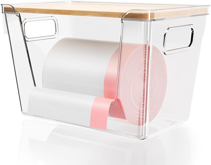 1 Set Stackable Storage with Bamboo Top for Laundry Room Organization, Extra Large Trash Bag/Garbage Bag Dispenser, Under Sink Organizer, Pantry Organizers