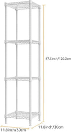 480 lbs Storage Shelves 4 Tier Shelving Units for Storage, Wire Shelving Unit for Closet, Adjustable Shelves for Bathroom Steel Organizer Wire Rack, White 11.8" D x 11.8" W x 47.3" H