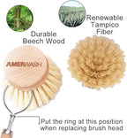 Classic Dish Brush Replacement Head 3 Packs, Natural Bristle Tampico Fiber for All Purpose Cleaning, Kitchen Scrubber